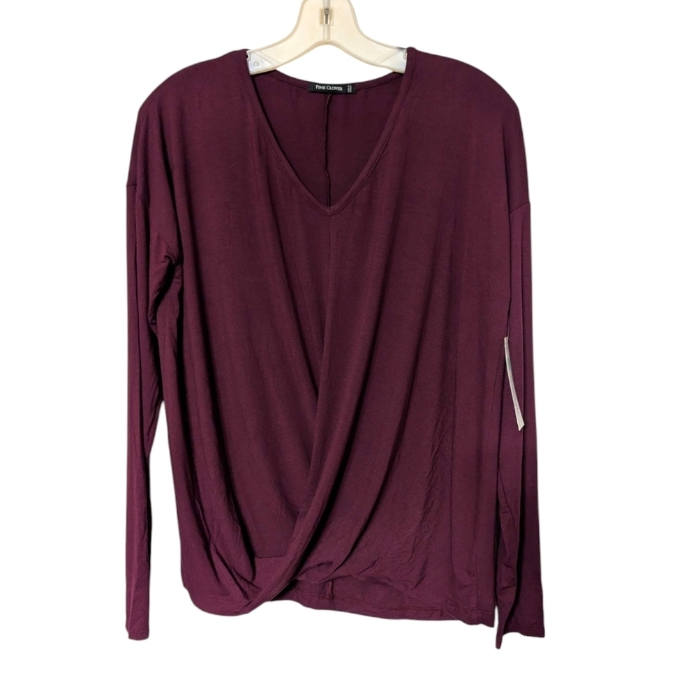 Pink‎ Clover Stitch Fix Burgundy Draped Faux Wrap Front Blouse Size Medium